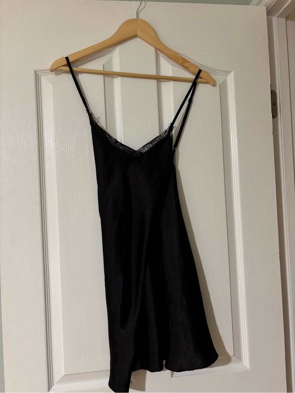 Satin Lace-Trim Black Slip Chemise
